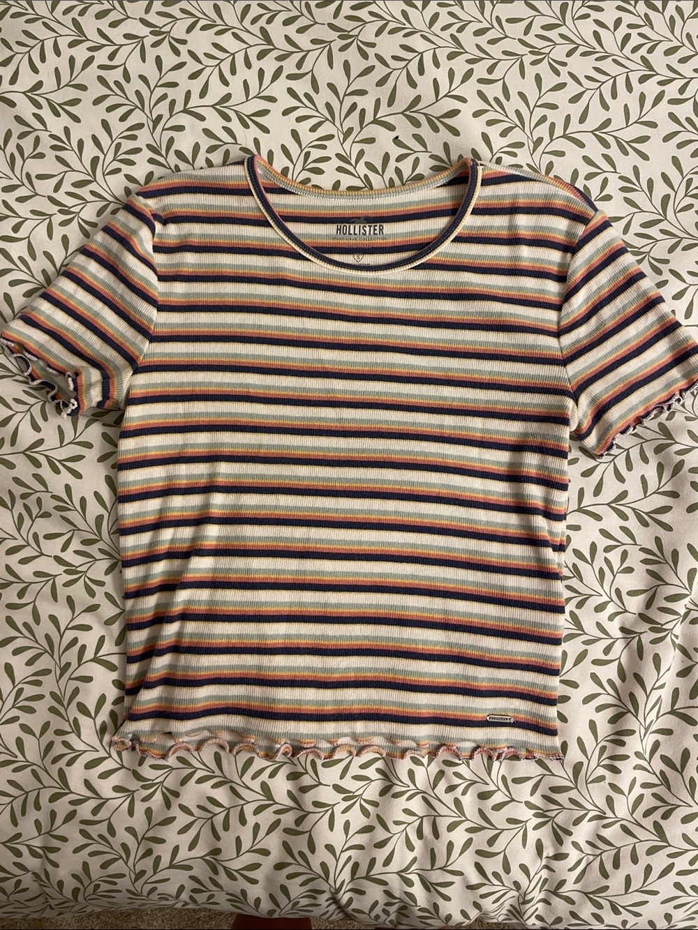 Hollister Striped Short Sleeve Baby Tee in Cream, Navy, Pink, Yellow Green